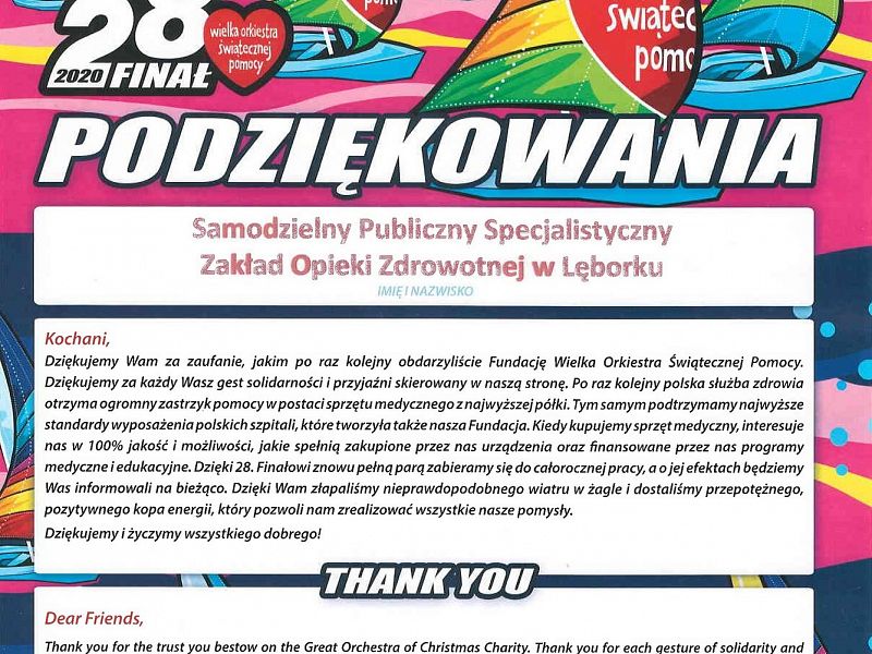 Podziękowania od WOŚP